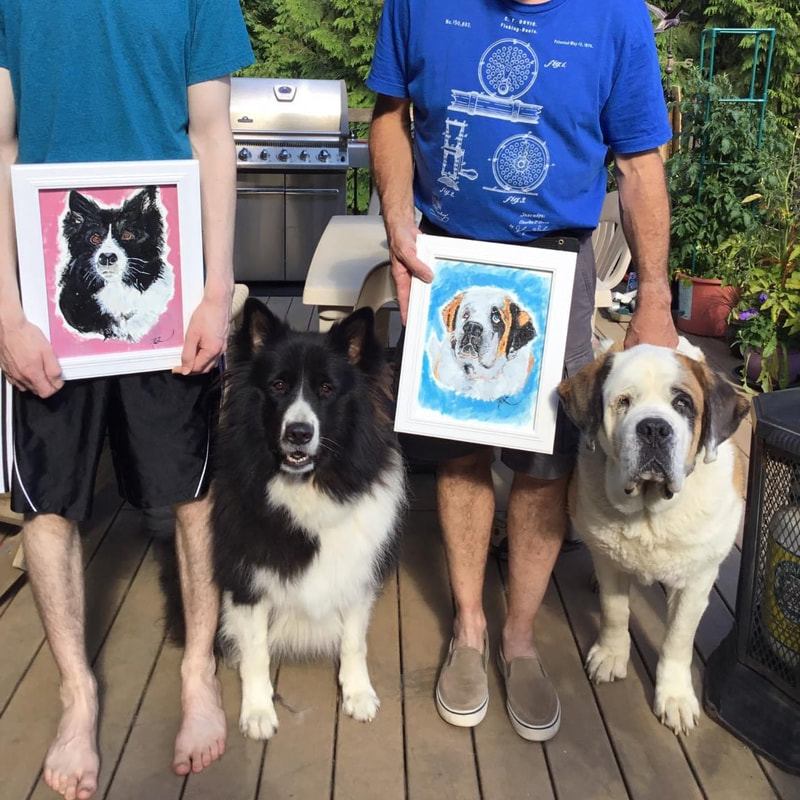 ACRYLIC - DAISY AND BLUEBELLE POSING WITH THEIR ART